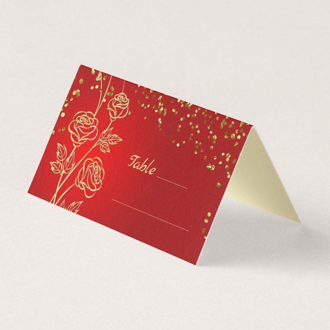 Gold Rose Confetti Table Folded Card (Front)