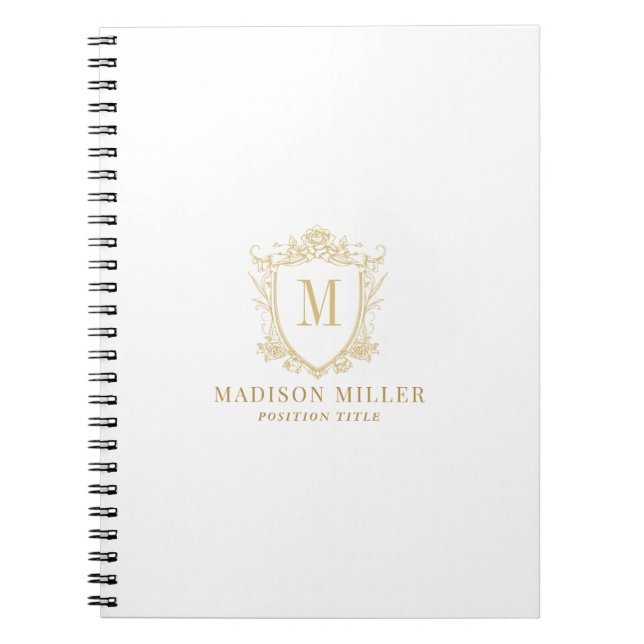 Gold Rose Crest Crown Scrolls Monogram Notebook (Front)