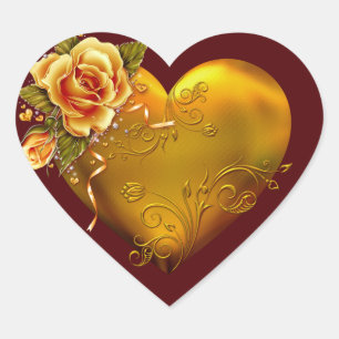 Gold Rose Decorative Heart Sticker