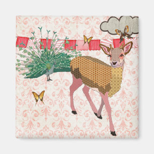 Gold Rose Deer & Peacock Pink Magnet