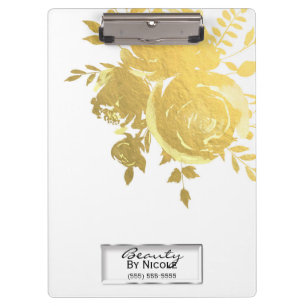 Gold Rose Faux Foil Elegant Floral Personalised Clipboard