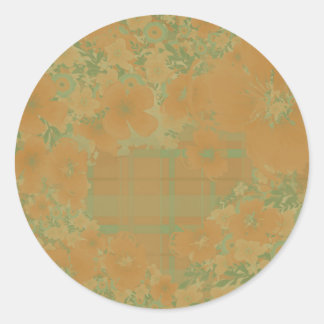 Gold & Rose Floral & Plaid Classic Round Sticker
