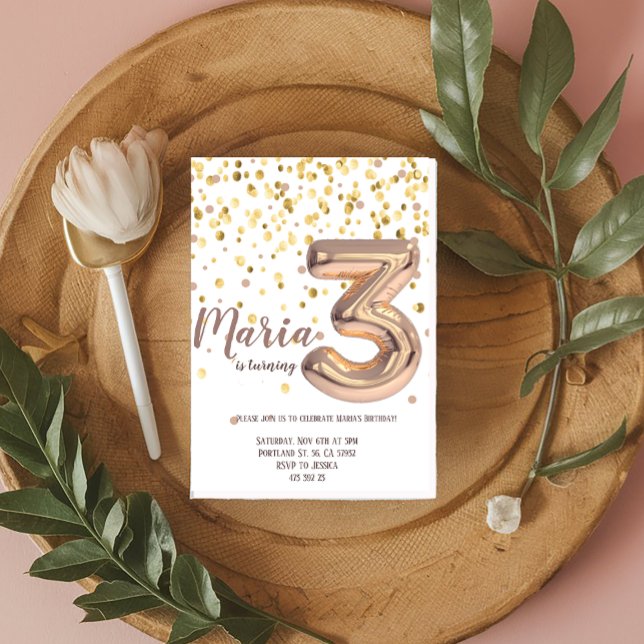 Gold Rose Foil Balloon Confetti Birthday  Invitation (Creator Uploaded)