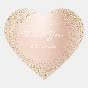 Gold Rose Glitter 16th  Name Bridal Heart Thank Sticker
