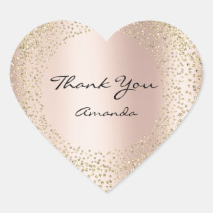 Gold Rose Glitter Beauty Name Bridal Heart Thank Sticker