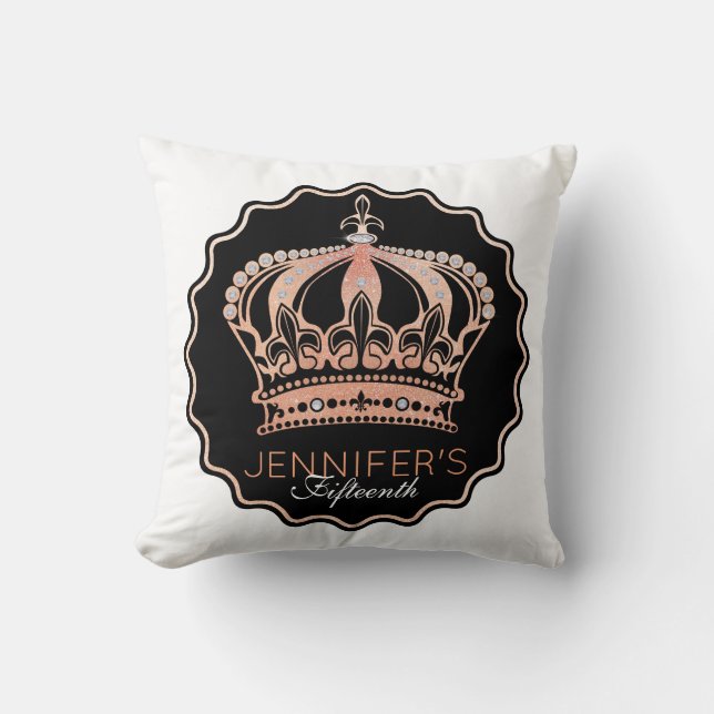 Gold Rose Glitter Crown Cushion (Front)