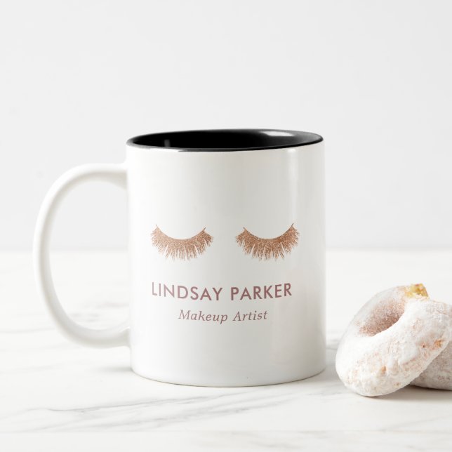 Gold Rose Glitter Lashes Makeup Artist Coffee Mug (With Donut)