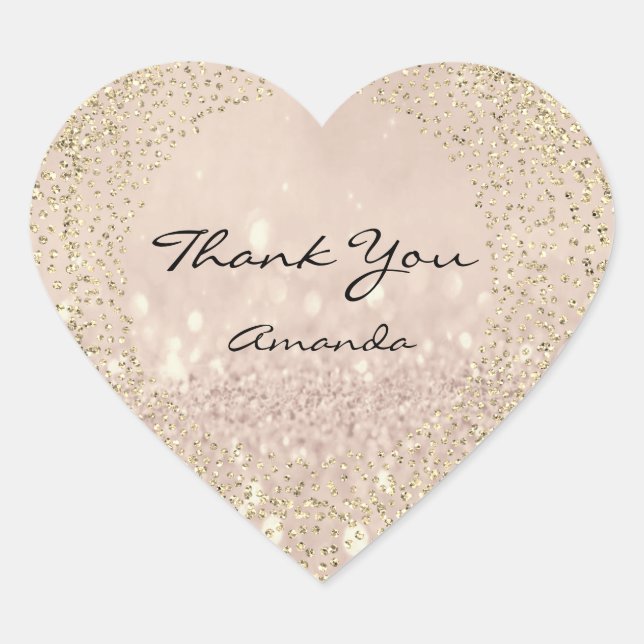 Gold Rose Glitter Name Blush Pink Heart Thank Heart Sticker (Front)