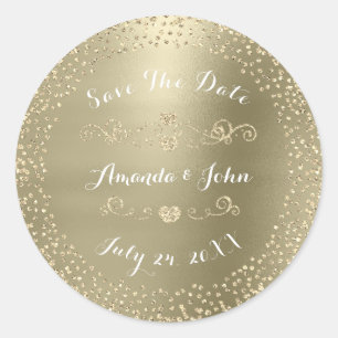 Gold Rose Glitter Save the Date Green Pastel Mint Classic Round Sticker