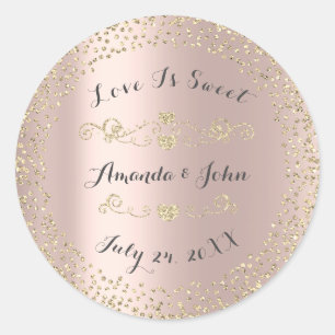 Gold Rose Glitter Save the Date Love is Sweet Classic Round Sticker