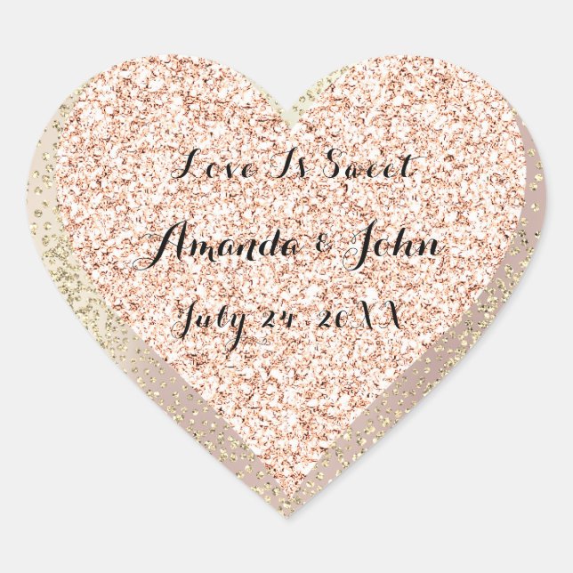 Gold Rose Glitter Save The Date Love is Sweet Heart Sticker (Front)