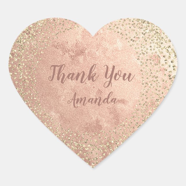 Gold Rose Glitter Skinny Blush Lux Heart Thank You Heart Sticker (Front)
