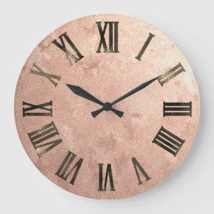Gold Rose Gold Copper Grungy Bronze Roman Numers Large Clock
