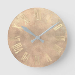 Gold  Rose Gold Copper Grungy Burlap Roman Numers Round Clock
