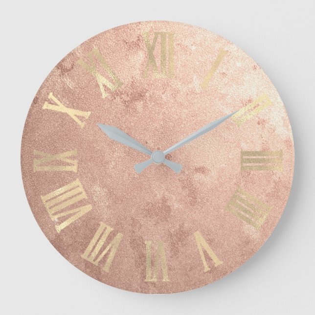 Gold  Rose Gold Copper Grungy Roman Numers Large Clock (Front)