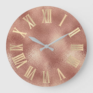 Gold  Rose Gold Copper Peach Glass Roman Numers Large Clock