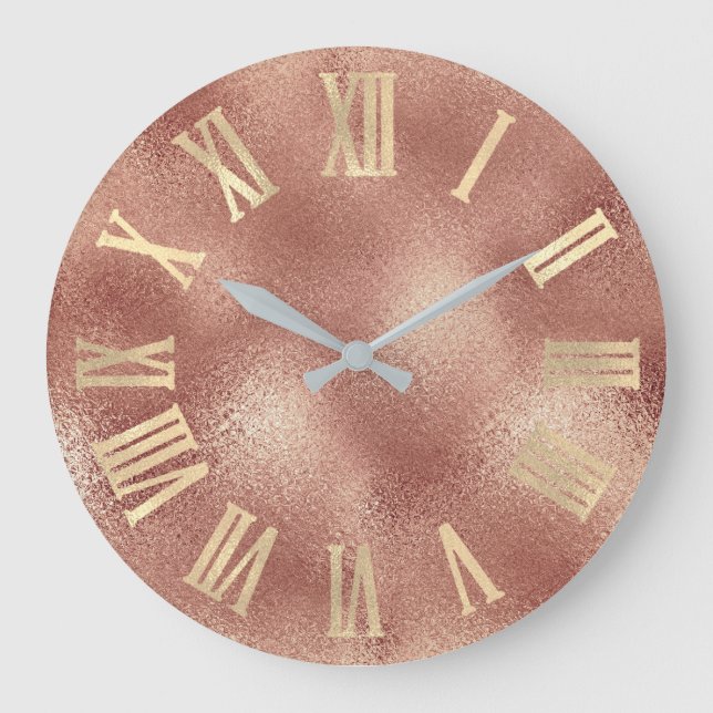 Gold  Rose Gold Copper Peach Glass Roman Numers Large Clock (Front)