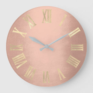 Gold Rose Gold Minimal Metal Silk Roman Numers Large Clock