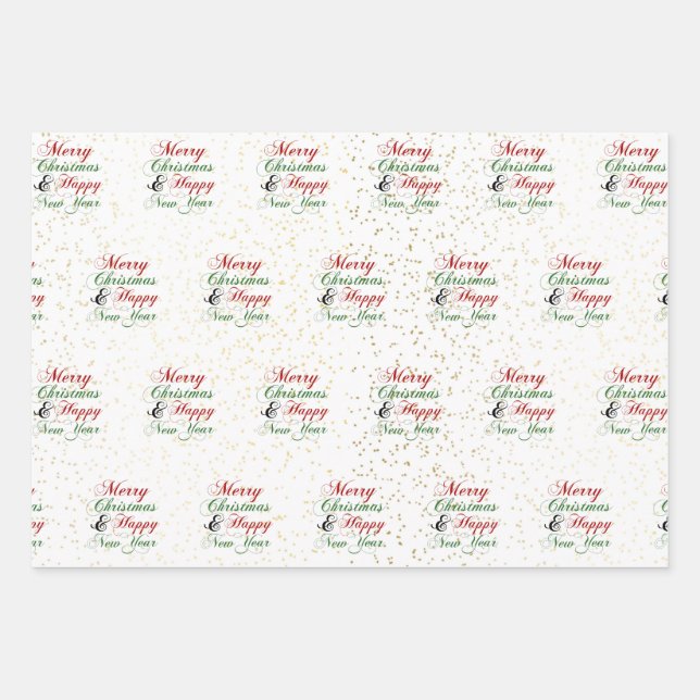 Gold | Rose Gold | Silver Glitter Merry Christmas  Wrapping Paper Sheet (Front)