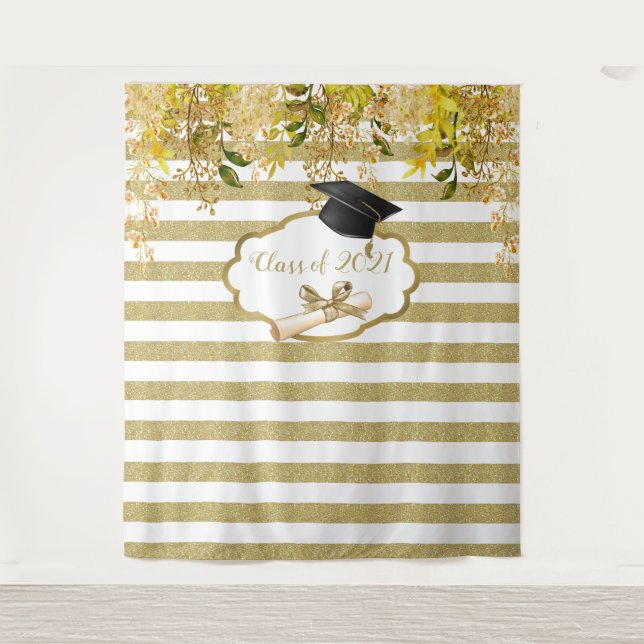 Gold Rose Graduation Photo Backdrop Tapestry (Front)