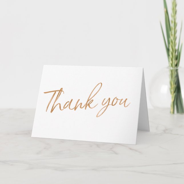 Gold Rose Hand Lettered Wedding "Thank you" Thank You Card (Front)