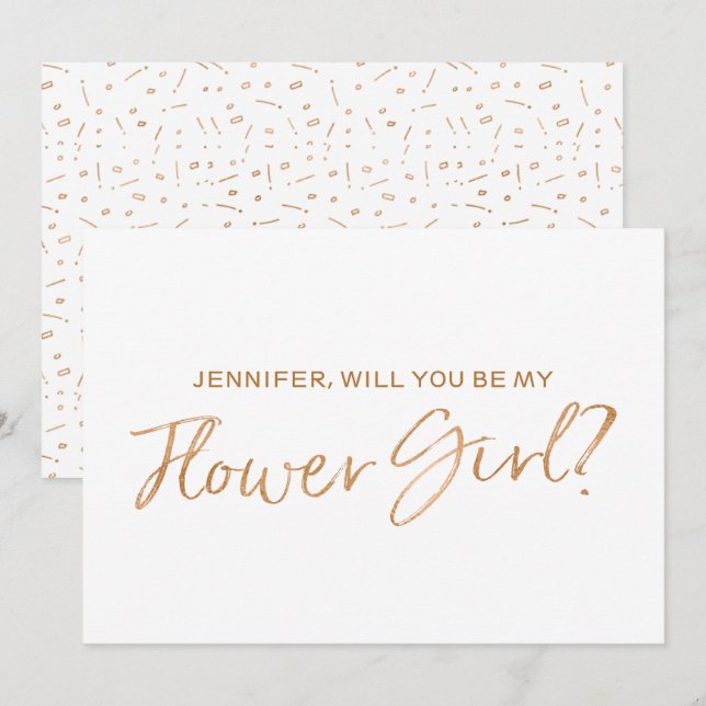 Gold Rose Lettered "Will you be my flower girl" Invitation (Front/Back)