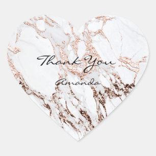 Gold Rose Marble Copper Name Bridal Heart Thank Heart Sticker