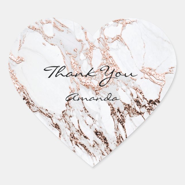 Gold Rose Marble Copper Name Bridal Heart Thank Heart Sticker (Front)