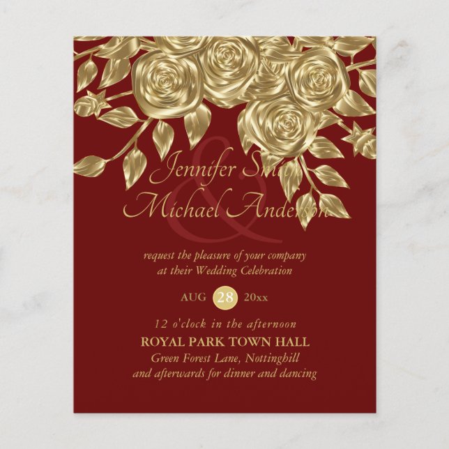 Gold Rose Metallic Wedding Invitations (Front)