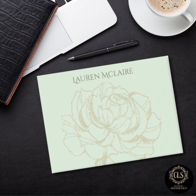 Gold Rose Mint Green Minimalist Name Post-it Notes (Mint Green Gold Rose Minimalist Name Notes)