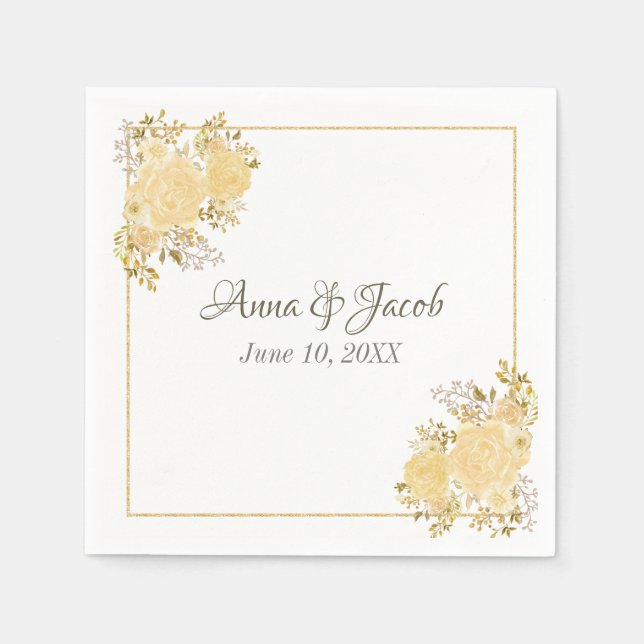 Gold Rose Monogram Wedding Napkin (Front)
