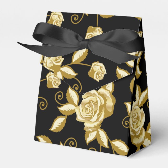 Gold Rose on Black Favour Box (Front Side)
