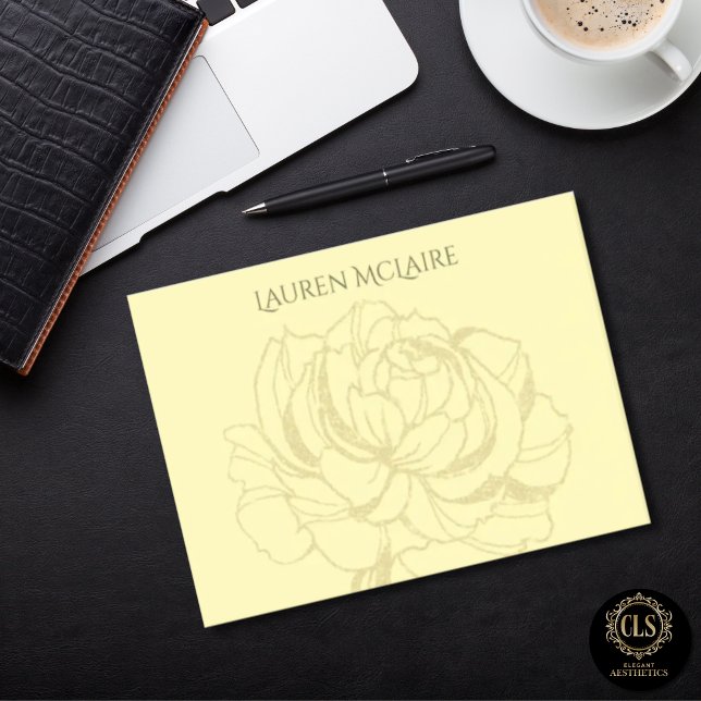 Gold Rose on Yellow Minimalist Name Post-it Notes (Yellow and Rose Minimalist Name Post-it Notes)