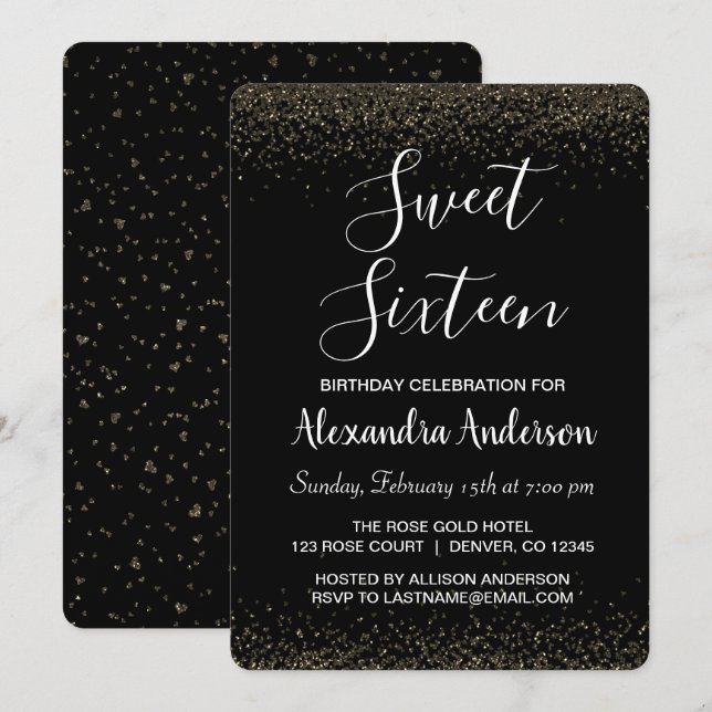 Gold Rose Petal Sweet Sixteen Birthday Invitation (Front/Back)