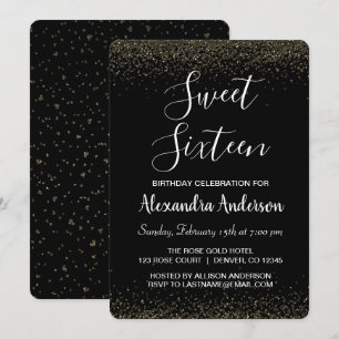 Gold Rose Petal Sweet Sixteen Birthday Invitation