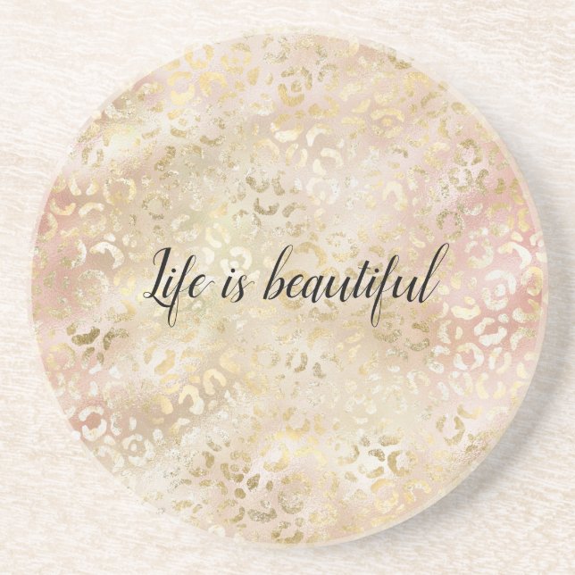 Gold Rose Pink Leopard Print Coaster (Front)