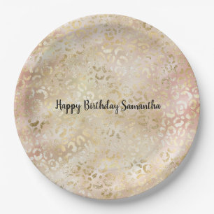 Gold Rose Pink Leopard Print Paper Plate