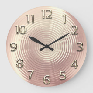 Gold Rose Pink Minimal Metallic Roman Numers Large Clock