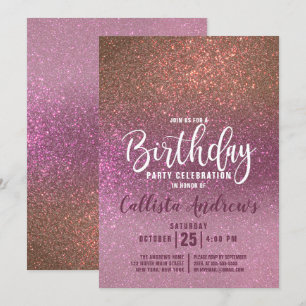 Gold Rose Pink Triple Glitter Ombre Birthday Invitation