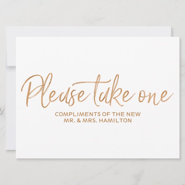 Gold rose "Please take one" Wedding Favors Sign Invitation (Front)
