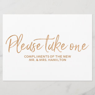 Gold rose "Please take one" Wedding Favors Sign Invitation