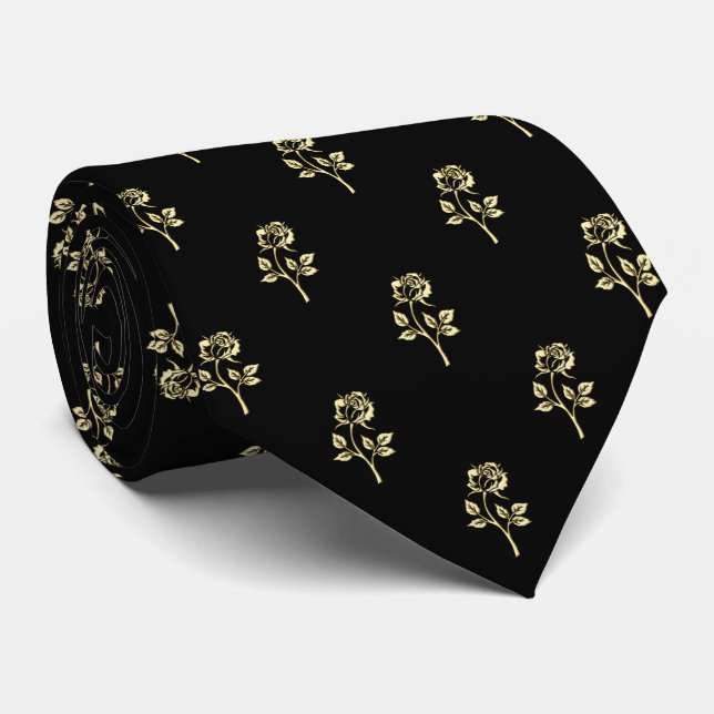 Gold Rose Polka Dot Pattern Tie (Rolled)