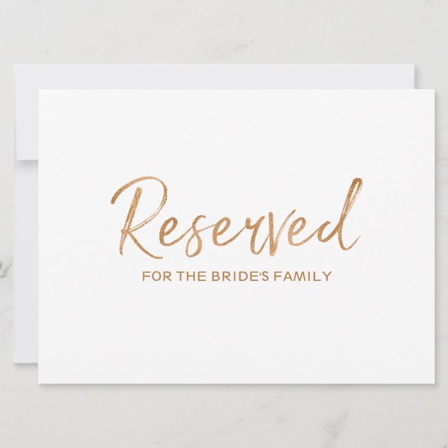 Gold Rose "Reserved" for Family Wedding Sign (Front)