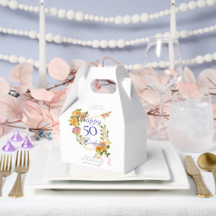 Gold Rose Ribbon 50th Birthday Favour Box