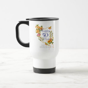 Gold Rose Ribbon 50th Birthday Travel Mug
