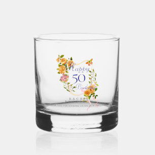Gold Rose Ribbon 50th Birthday Whiskey Glass