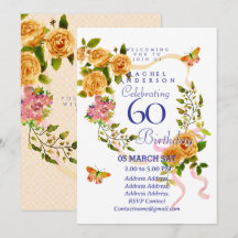 Gold Rose Ribbon 60th  Birthday Invitation
