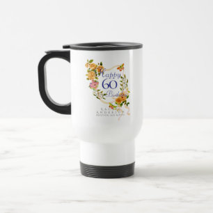 Gold Rose Ribbon 60th Birthday Travel Mug