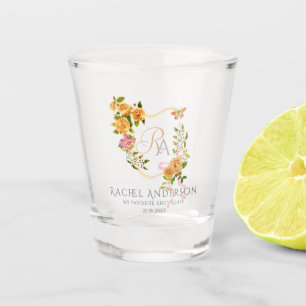 Gold Rose Ribbon Chic Monogram Shot Glass