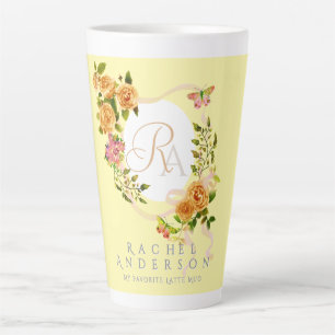 Gold Rose Ribbon Chic Monogram Yellow Latte Mug